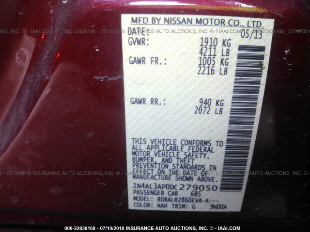 1N4AL3AP0DC279050 - 2013 NISSAN ALTIMA 2.5/S/SV/SL RED photo 9