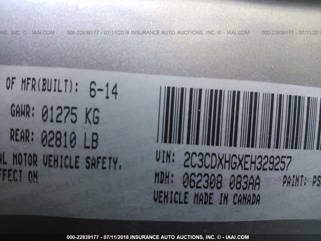 2C3CDXHGXEH329257 - 2014 DODGE CHARGER SXT SILVER photo 9