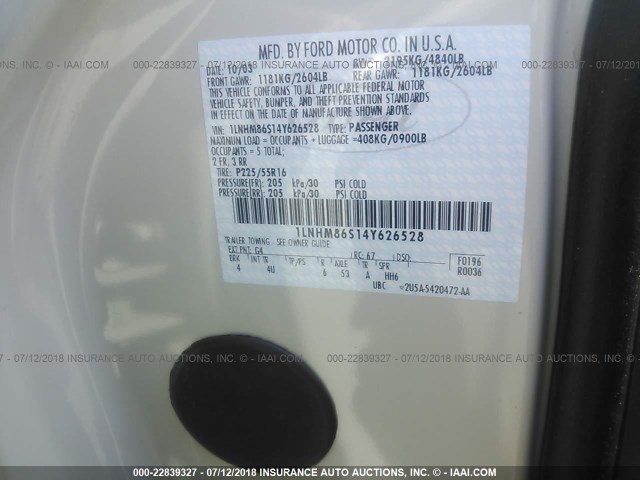 1LNHM86S14Y626528 - 2004 LINCOLN LS 白色 照片 9