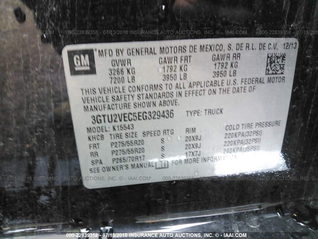 3GTU2VEC5EG329436 - 2014 GMC SIERRA K1500 SLT BLACK photo 9