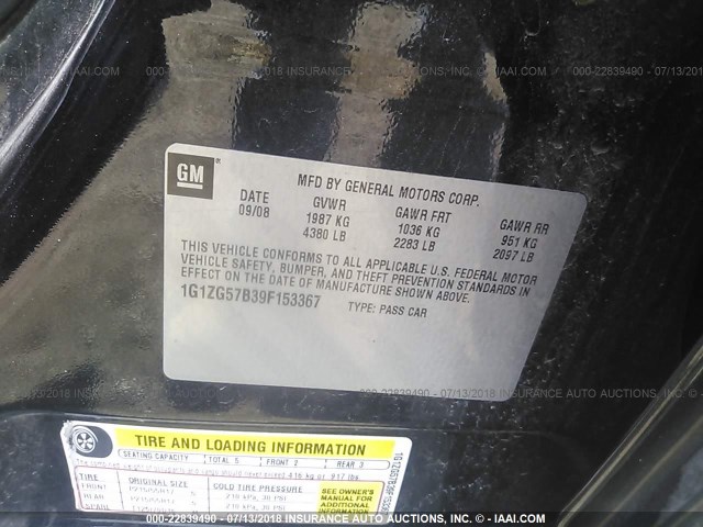 1G1ZG57B39F153367 - 2009 CHEVROLET MALIBU LS BLACK photo 9