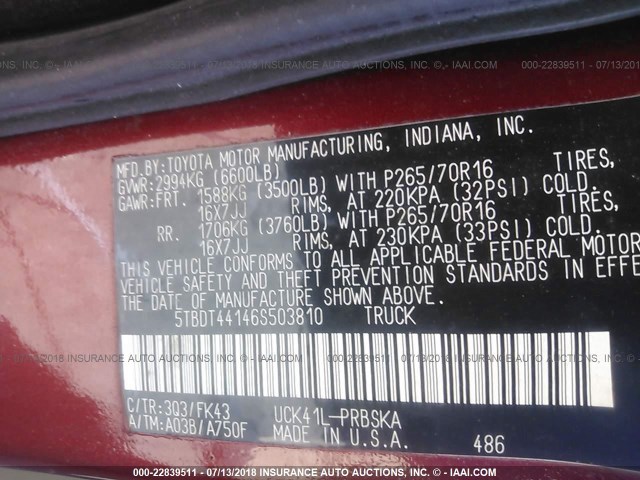 5TBDT44146S503810 - 2006 TOYOTA TUNDRA DOUBLE CAB SR5 RED photo 9