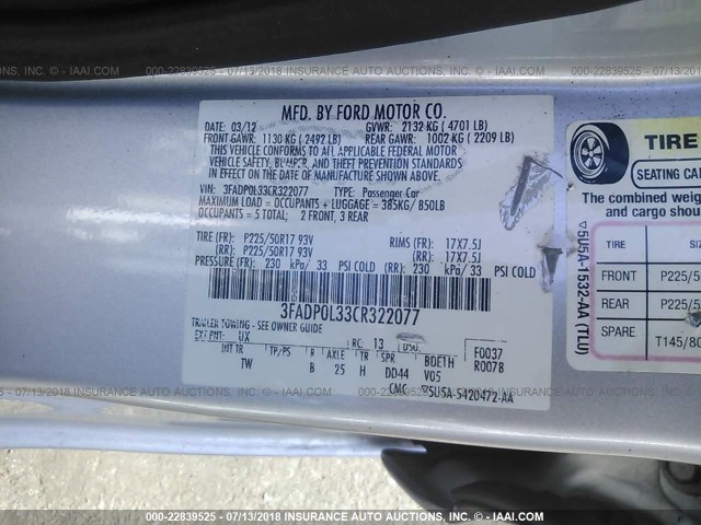 3FADP0L33CR322077 - 2012 FORD FUSION HYBRID SILVER photo 9