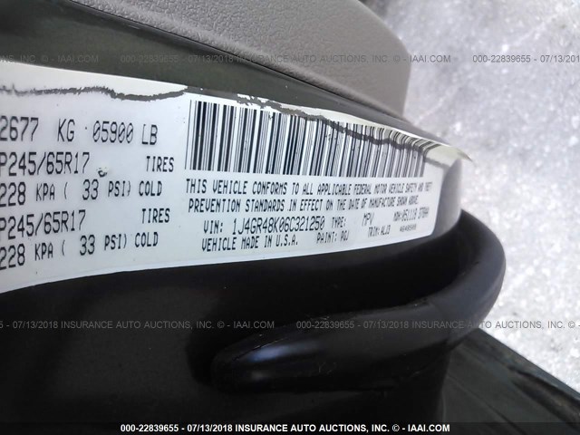 1J4GR48K06C321250 - 2006 JEEP GRAND CHEROKEE LAREDO/COLUMBIA/FREEDOM 绿色 照片 9