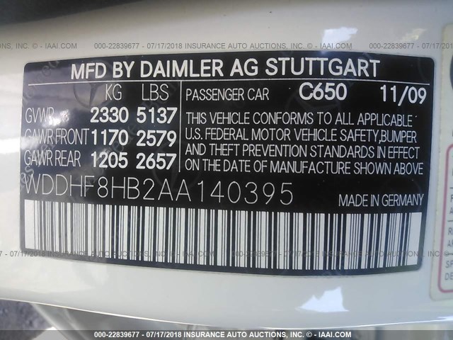 WDDHF8HB2AA140395 - 2010 MERCEDES-BENZ E 350 4MATIC WHITE photo 9