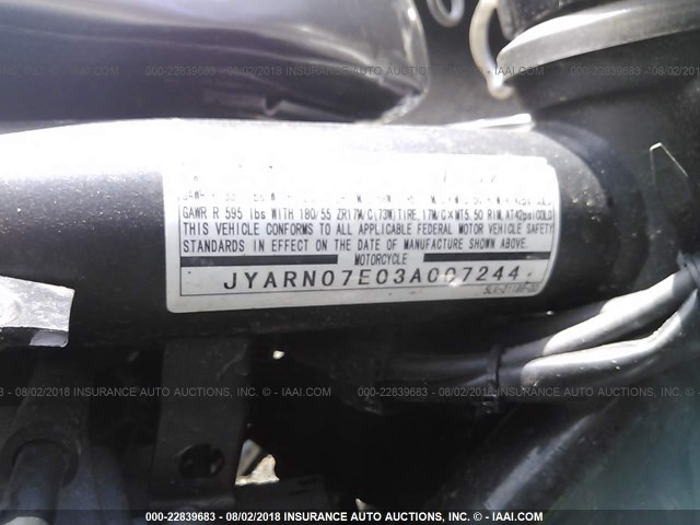 JYARN07E03A007244 - 2003 YAMAHA FZS10 SILVER photo 10