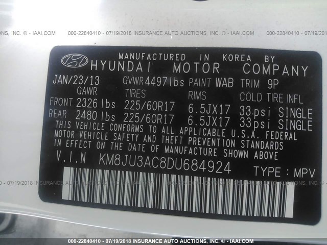 KM8JU3AC8DU684924 - 2013 HYUNDAI TUCSON GLS/LIMITED 白色 照片 9