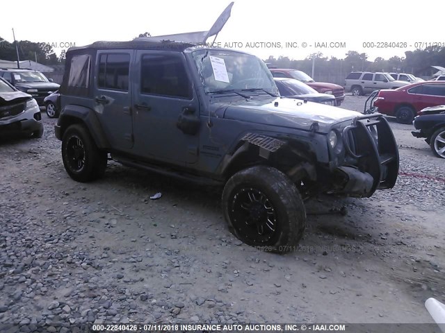 1C4BJWDGXEL104405 - 2014 JEEP WRANGLER UNLIMITE SPORT GRAY photo 1