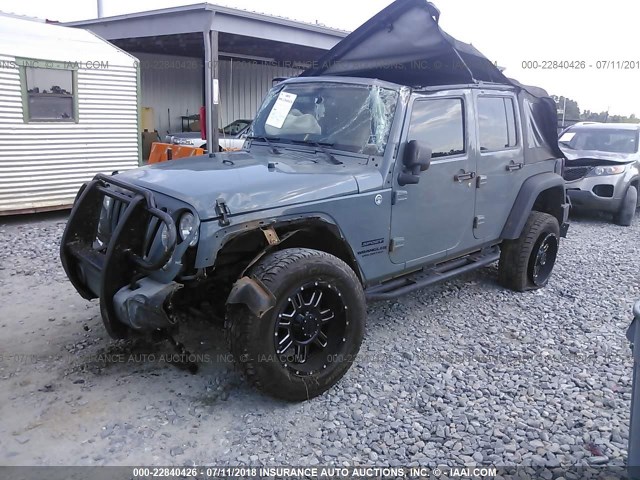 1C4BJWDGXEL104405 - 2014 JEEP WRANGLER UNLIMITE SPORT GRAY photo 2