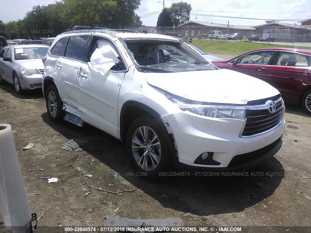 5TDKKRFHXFS076142 - 2015 TOYOTA HIGHLANDER XLE WHITE photo 1