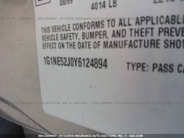 1G1NE52J0Y6124894 - 2000 CHEVROLET MALIBU LS ოქროსფერი ფოტო 9