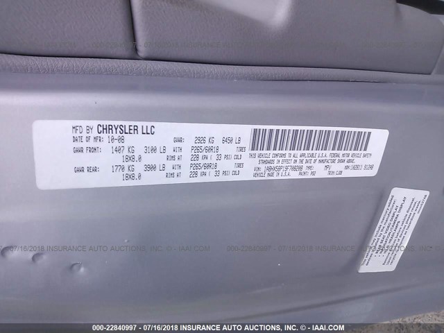 1A8HX58P19F708208 - 2009 CHRYSLER ASPEN LIMITED SILVER photo 9