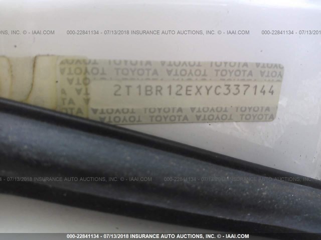 2T1BR12EXYC337144 - 2000 TOYOTA COROLLA VE/CE/LE 白色 照片 9