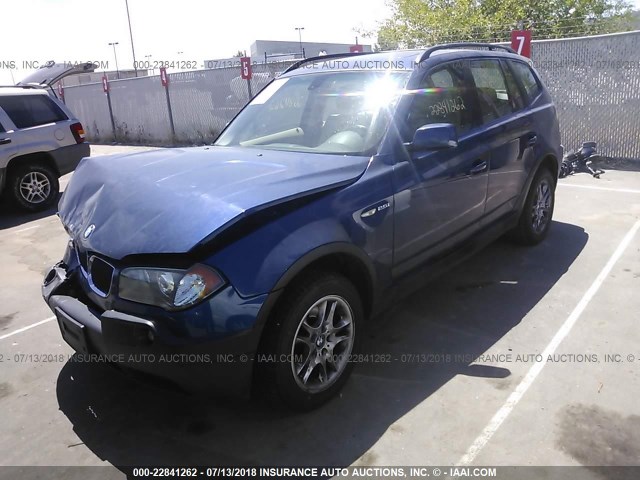 WBXPA73414WC35261 - 2004 BMW X3 2.5I BLUE photo 2