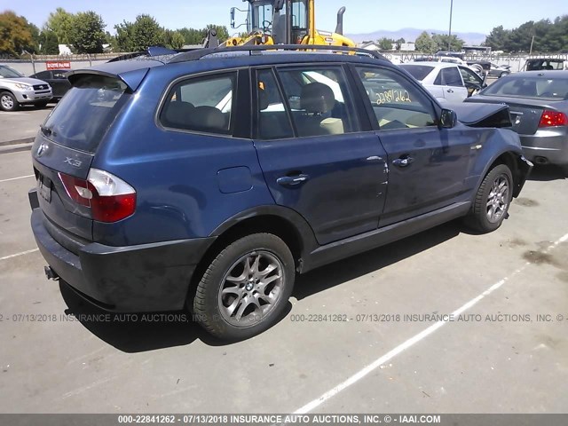 WBXPA73414WC35261 - 2004 BMW X3 2.5I BLUE photo 4