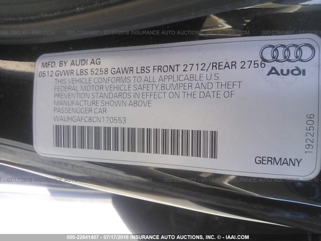 WAUHGAFC8CN170553 - 2012 AUDI A6 PRESTIGE მუქი ლურჯი ფოტო 9