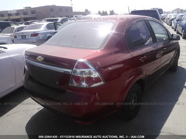 KL1TD56E49B331819 - 2009 CHEVROLET AVEO LS/LT RED photo 4