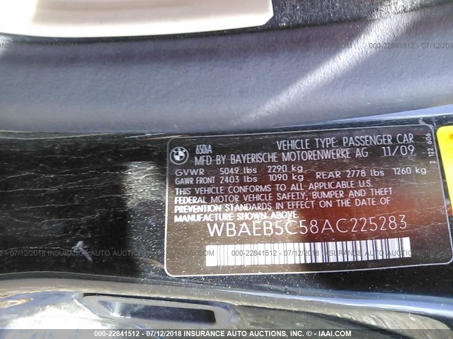 WBAEB5C58AC225283 - 2010 BMW 650 I BLACK photo 9