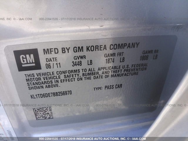 KL1TD6DE7BB256970 - 2011 CHEVROLET AVEO LS/LT 银色 照片 9