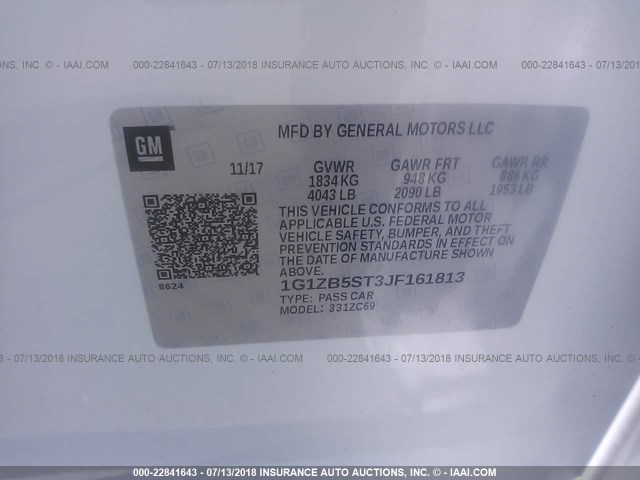 1G1ZB5ST3JF161813 - 2018 CHEVROLET MALIBU LS 白色 照片 9