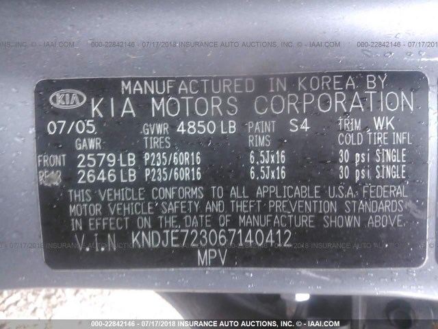 KNDJE723067140412 - 2006 KIA NEW SPORTAGE  SILVER photo 9