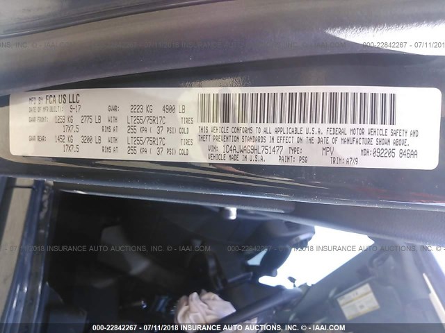 1C4AJWAG9HL751477 - 2017 JEEP WRANGLER SPORT ნაცრისფერი ფოტო 9