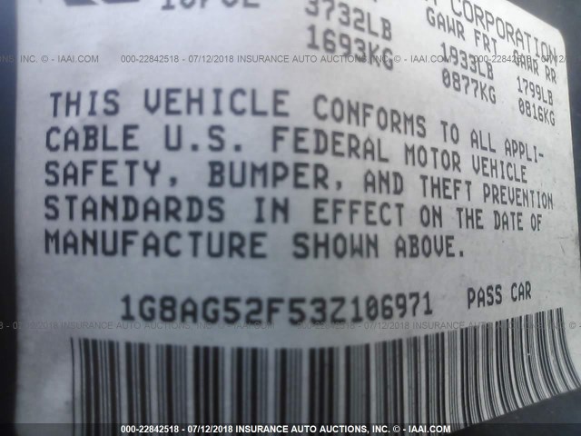 1G8AG52F53Z106971 - 2003 SATURN ION LEVEL 1 WHITE photo 9