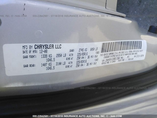 2A8HR54169R611560 - 2009 CHRYSLER TOWN & COUNTRY TOURING SILVER photo 9