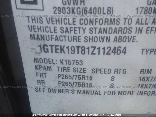 1GTEK19T81Z112464 - 2001 GMC NEW SIERRA K1500 BLUE photo 9