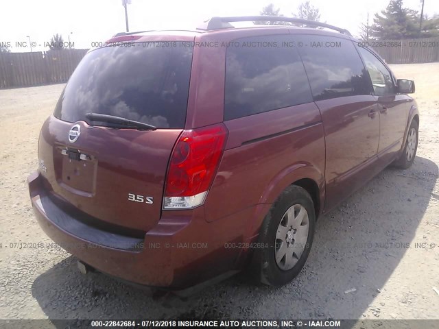 5N1BV28U25N117422 - 2005 NISSAN QUEST S/SE/SL MAROON photo 4