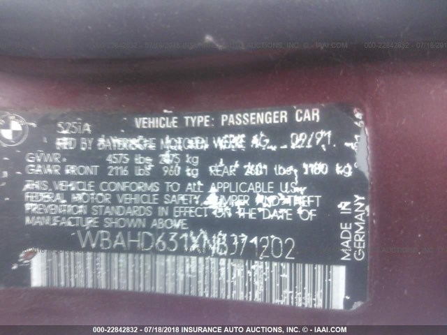 WBAHD631XNBJ71202 - 1992 BMW 525 I AUTOMATIC MAROON photo 9