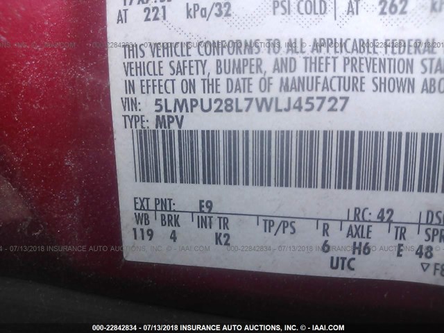 5LMPU28L7WLJ45727 - 1998 LINCOLN NAVIGATOR 红色 照片 9