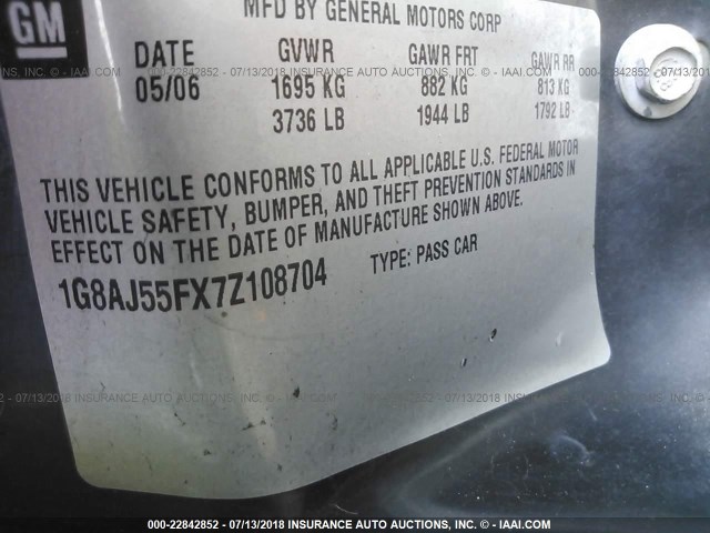 1G8AJ55FX7Z108704 - 2007 SATURN ION LEVEL 2 BURGUNDY photo 9