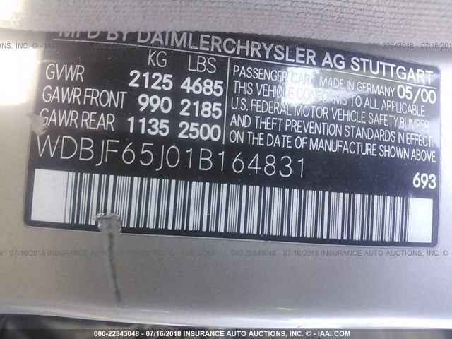 WDBJF65J01B164831 - 2001 MERCEDES-BENZ E 320 Champagne photo 9