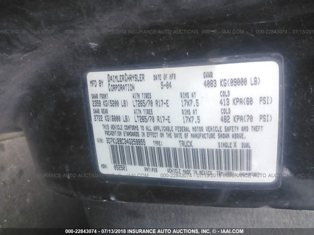 3D7KU28C34G259855 - 2004 DODGE RAM 2500 ST/SLT BLACK photo 9