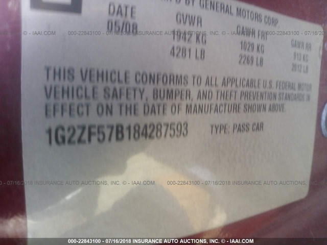 1G2ZF57B184287593 - 2008 PONTIAC G6 VALUE LEADER/BASE MAROON photo 9