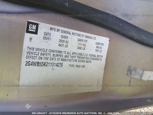 2G4WB55K211314276 - 2001 BUICK REGAL LS 米色 照片 9