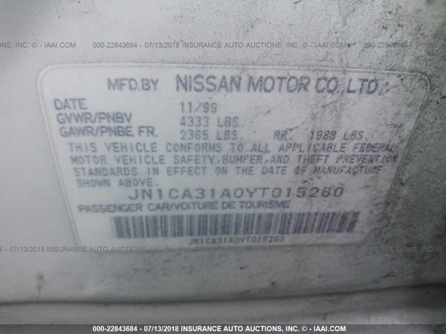 JN1CA31A0YT015260 - 2000 NISSAN MAXIMA GLE/GXE/SE WHITE photo 9