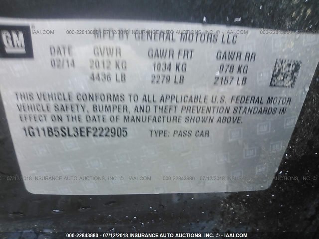 1G11B5SL3EF222905 - 2014 CHEVROLET MALIBU LS GRAY photo 9