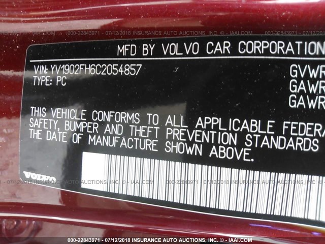 YV1902FH6C2054857 - 2012 VOLVO S60 T6 MAROON photo 9