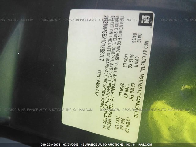 2G2WP552161288707 - 2006 PONTIAC GRAND PRIX Մոխրագույն լուսանկար 9