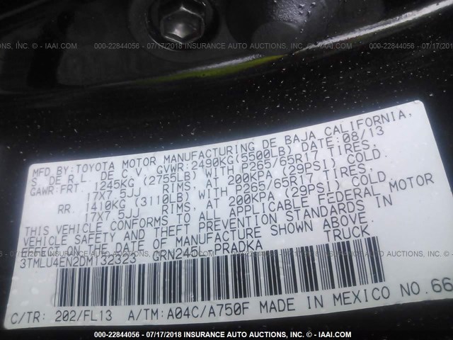 3TMLU4EN2DM132323 - 2013 TOYOTA TACOMA DOUBLE CAB შავი ფოტო 9