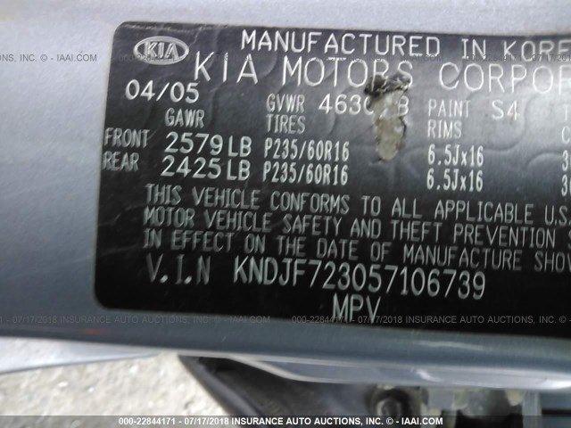 KNDJF723057106739 - 2005 KIA NEW SPORTAGE  GRAY photo 9