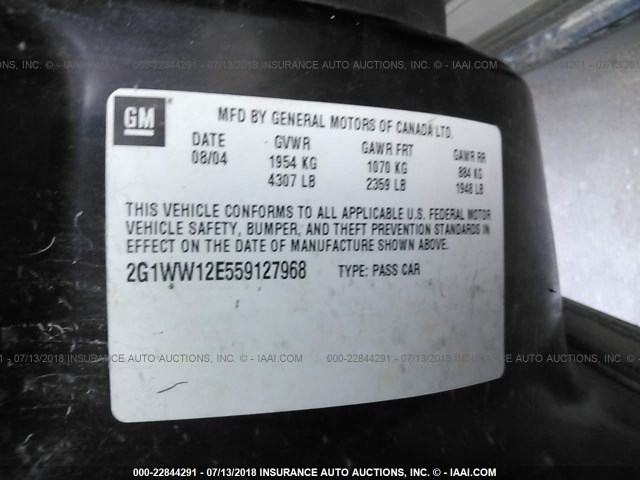 2G1WW12E559127968 - 2005 CHEVROLET MONTE CARLO LS BLACK photo 9