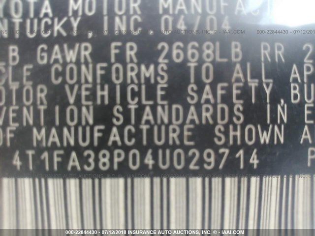 4T1FA38P04U029714 - 2004 TOYOTA CAMRY SOLARA SE/SLE ვერცხლისფერი ფოტო 9