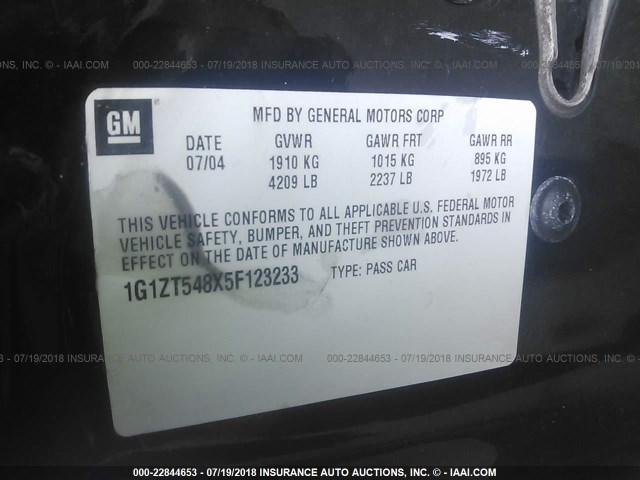 1G1ZT548X5F123233 - 2005 CHEVROLET MALIBU LS შავი ფოტო 9