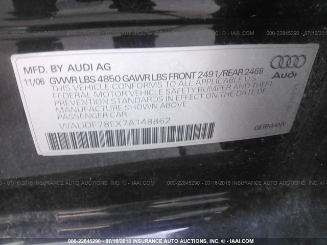 WAUDF78EX7A148862 - 2007 AUDI A4 2.0T QUATTRO BLACK photo 9