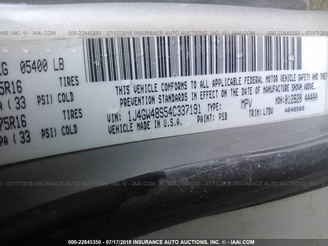1J4GW48S54C337191 - 2004 JEEP GRAND CHEROKEE LAREDO/COLUMBIA/FREEDOM 银色 照片 9