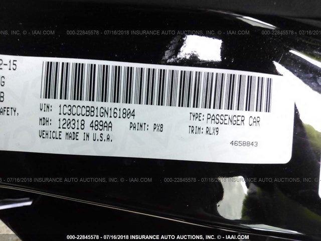 1C3CCCBB1GN161804 - 2016 CHRYSLER 200 S BLACK photo 9