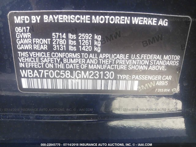 WBA7F0C58JGM23130 - 2018 BMW 750 I Dark Blue photo 9